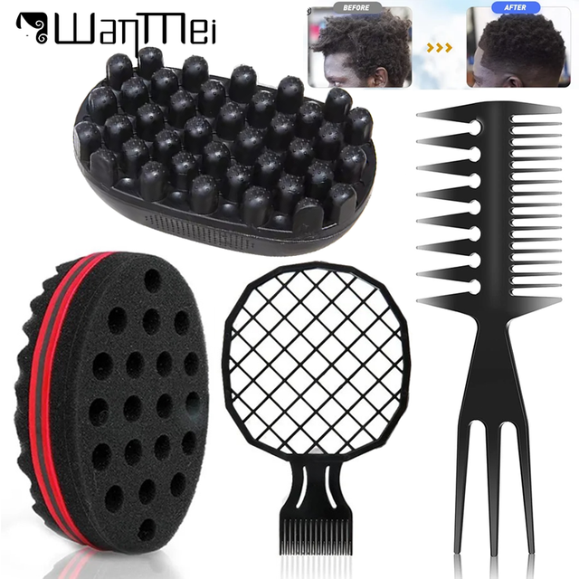 2/3pcs Hair Brush Kit Afro Twist Hair Sponge Mesh Comb Double Sided Hair Pick Comb Men Dreadlocks Curl Wave Hair Styling Tools