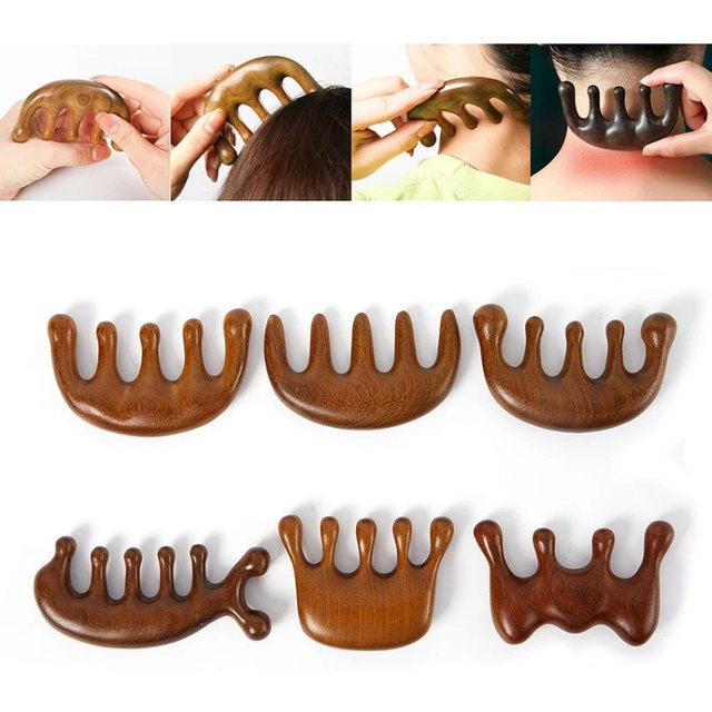 Wood Therapy Massage Comb Head Face Scalp Gua Sha Massager Natural Facial Sandalwood Wide Tooth Guasha Scraping Body Massage