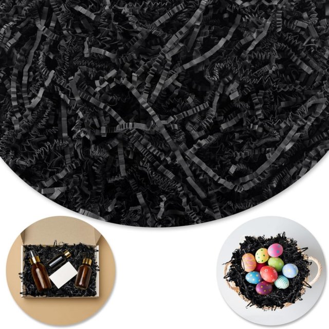 Raffia Gift Filler, Cosmetic Box Filler, Black Gift Box Filler, 50/100/500g Black Crinkled Raffia Paper Shreds