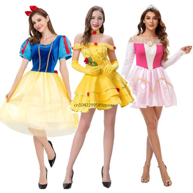 Costume de princesse Belle pour femmes, robe de bal pour fête d'anniversaire, robe de scène Blanche-Neige, robe de mascarade pour jeunes femmes