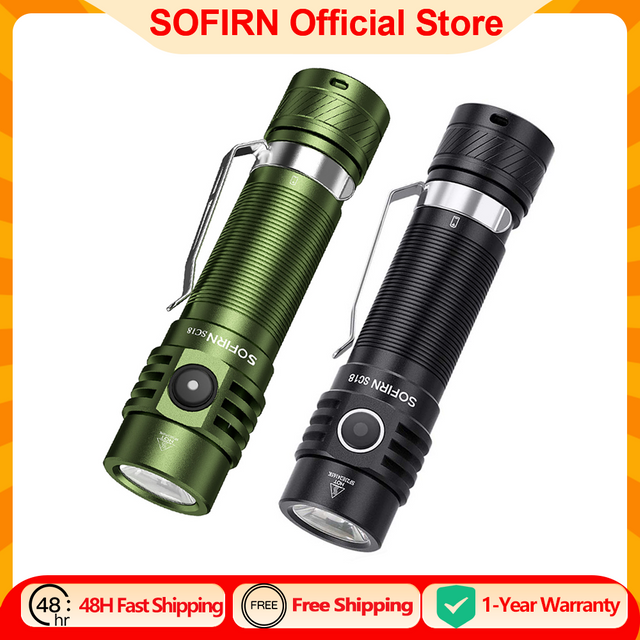 Lampe torche EDC Sofirn SC18 1800lm rechargeable par USB-C, LED SST40, torche 18650, lentille optique TIR, lanterne avec indicateur de puissance