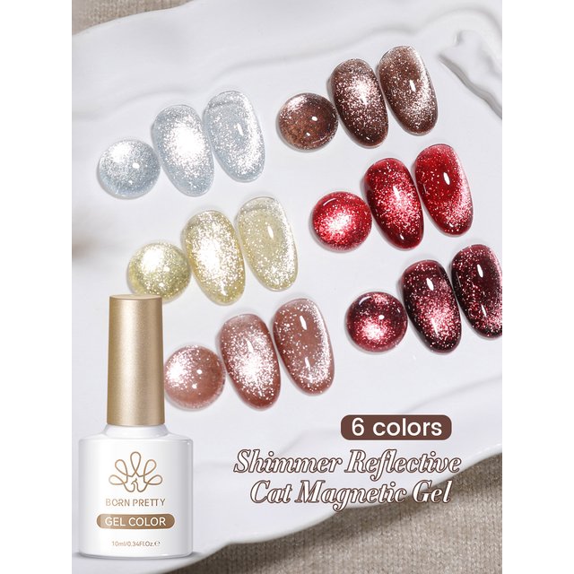 BORN PRETTY 10ml Sparkling Reflective Cat Magnetic Gel Nail Polish Red Silver Gold Ultra Shine Varnis Semi Permanent Nail Gel