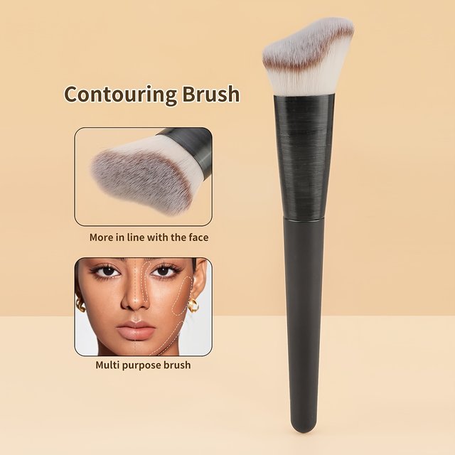 1 Makeup Brush Set, Including an Angled, Round-Tip, and Flat-Tip Foundation Brush, with Soft Bristles, Comes with a Case
