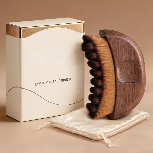 Lymphatic Drainage Face Dry Brush Natural Wood Handle Soft Bristles Facial Contour Massager for Daily Skincare