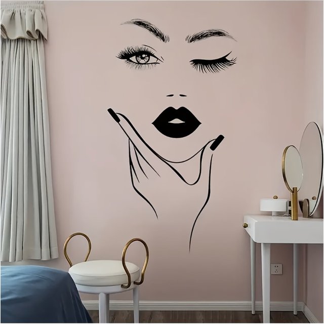 1pc Fashion Woman Eyes Lips Theme Wall Sticker, Suitable for Bedroom, Vanity Room, Beauty Salon, Creative Gift for Makeup Lovers