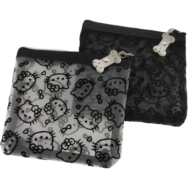 Portable Mesh Zipper Storage Bag Cartoon Pattern Mini Cosmetic Pouch Travel Accessories Organizer Makeup Bag