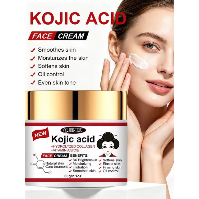 JUINHOU Facial Cream Kojic Acid Collagen Moisturizer Even Skin Tone Skin Elasticity Non Greasy For All Skin Types Men Women