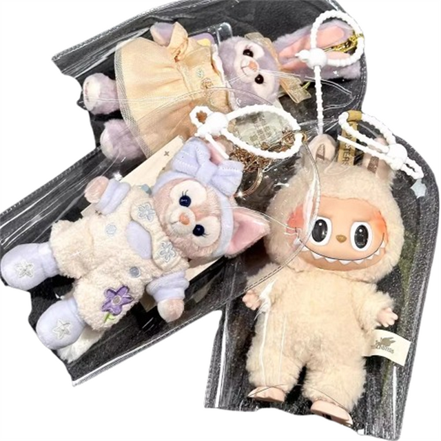 PVC Waterproof Mini Raincoat for 17cm Labubu Dolls Protective Transparent Cover Anti Dust Sunscreen Rain Guard for Doll