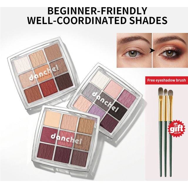 Beginner Friendly 9-Color Eyeshadow Palette Danchel Coordinated Matte Shimmer Long Lasting Nude Smoky Eye Makeup With Free Brush