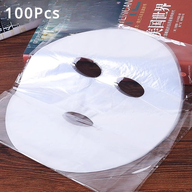 100Pcs Face Plastic Film Full Face Cleaner Mask Neck Stickers Paper Disposable Transparent PE Masks Wrap Facial Beauty Skin Care