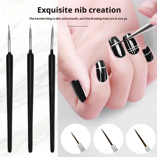 3Pcs Nail Threading Pen Set Gradient Gel Nail Polish Builder Drawing Carving Ombre Brushes French Design Painting Pen