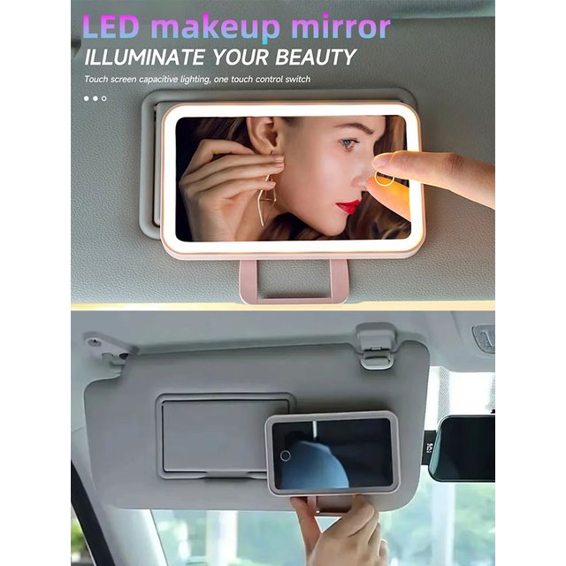 Mini Car LED Makeup Mirror Three Gear Adjustment Sun VisorDimmable Touchscreen Auto Vanity Mirror Interior Rear Mirror HD Mirror