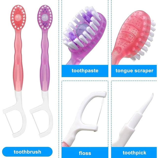 Portable Travel Toothbrush Set Disposable Mini Toothbrushes with Toothpaste Tongue Scraper Flosses Kit Disposable Toothbrushes