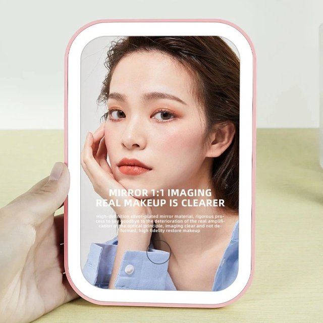 LED Touch Screen Makeup Mirror Folding Mirror Lighted Makeup Mirror 3 Colors Light Modes USB Rechargeable Cosmetic Mirror