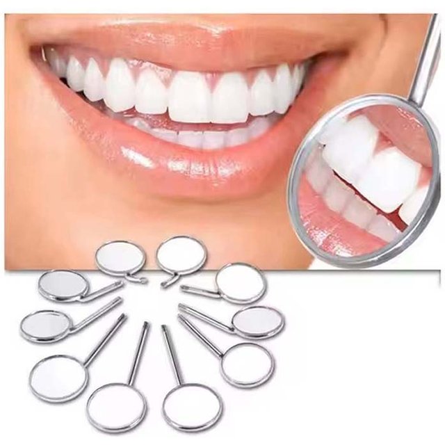 GULPOOE 12 Pcs/Box Dental Mouth Mirror Reflector Stainless Steel Dental Material Inspection Mouth Mirror Oral Care Tool 4#/5#