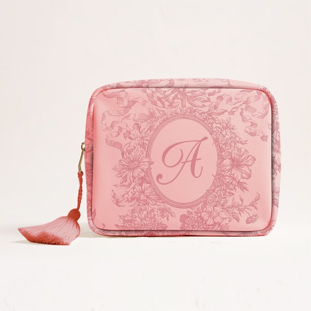 Pink Canvas Clutch Makeup Bag with Letter Print Ladies Travel Mini Storage Bag Cosmetic Wash Bag Fashion Beauty Essential Organi