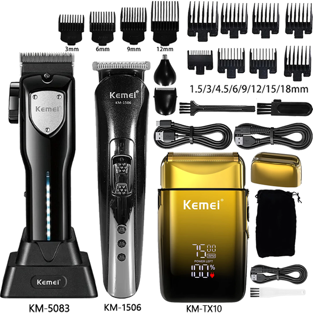 Hair Clipper for men Barber Blading Hair Cutting Machine Clipper Grooming Cordless Rechargeable Shaver Km-5083 Km-1506 Km-TX10