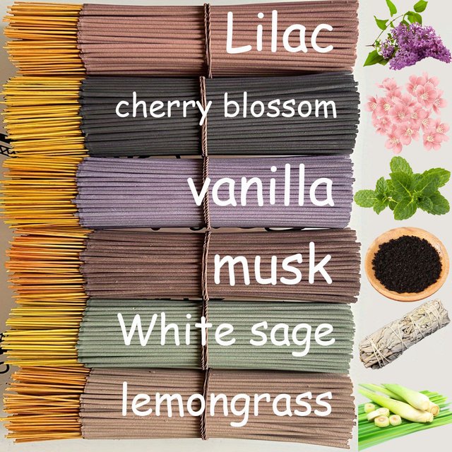 Ensemble de 150 bâtonnets d'encens en bambou naturel - Parfums menthe, violette, fleur de cerisier, musc, citronnelle, vanille, idéal pour la maison et le bureau