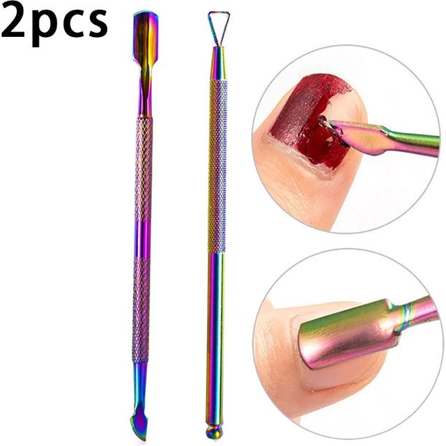 2pcs Stainless Steel Cuticle Pusher Nail Polish Remover Nail Polish Peeler Scraper Nail Care Stick Pedicure Kit Manicure Tools