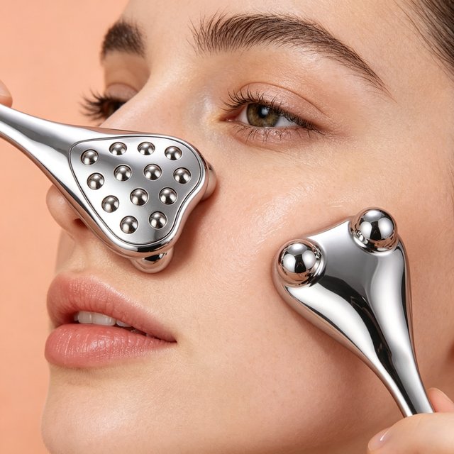 Stainless Steel Gua Sha & Face Roller 4-in-1 Facial Roller for Esthetician Supplies Gift Skin Care Tool for Puffiness Wrinkles