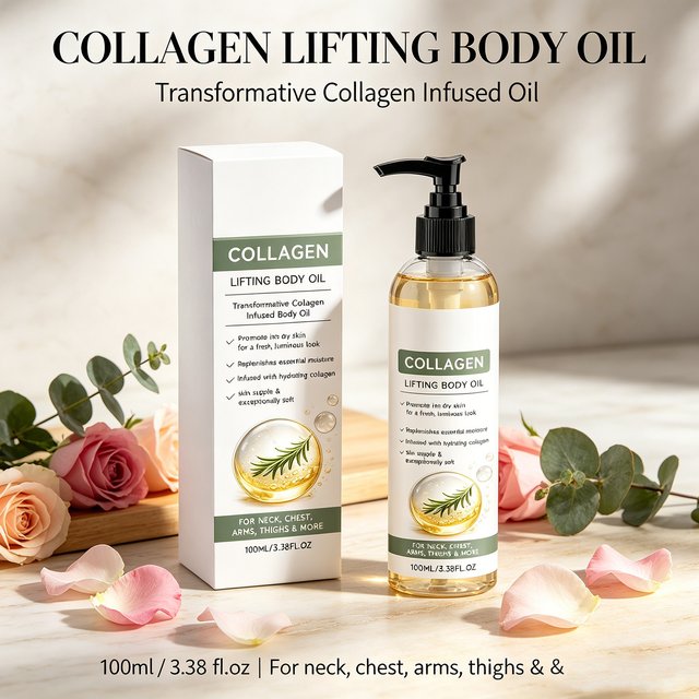 Rosemary Collagen Body Oil 100ml Deep Hydration Non-Greasy Fast Absorption Smooths Neck, Chest, Arms & Thighs, Glowing Skin Care