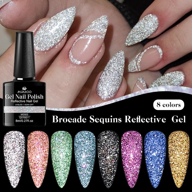 8ml Brocade Sequins Reflective Glitter Gel Nail Polish Laser Semi Permanent Soak Off UV Gel Varnish For Summer Nail Supplies DIY