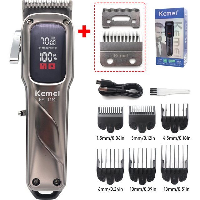 Kemei KM-1550 Professional Hair Clipper for men LED Display Low Noise Cordless USB Interface Hair Cutting Machine Hair Trimmer