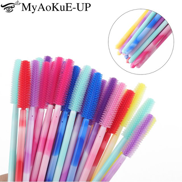 50pcs Reuse Silicone Eyelash Brush Eyebrow Comb Mascara Wands Microbrush Applicator Lash Extension Supplies Makeup Tools