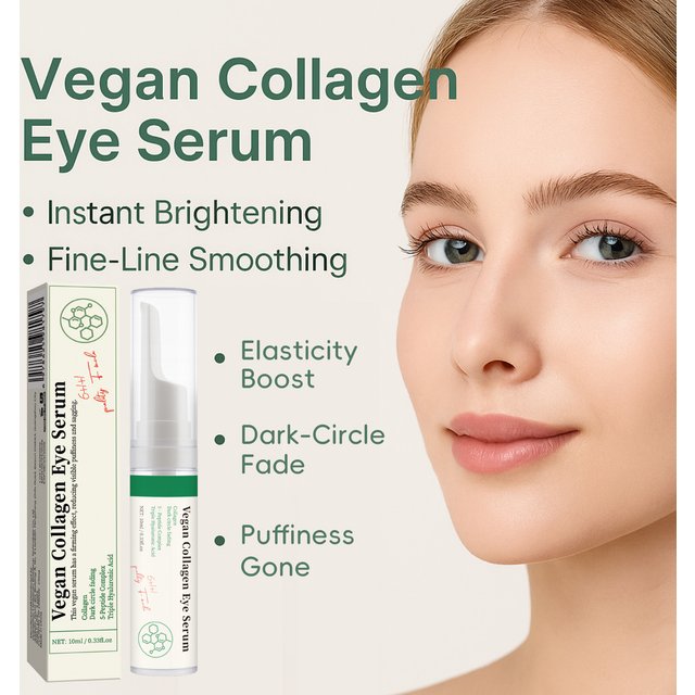 Vegan Collagen Eye Serum with Peptides & Hyaluronic Acid Improve Skin Elasticity, Reduce Fine Lines & Dark Circles Eye Care 10ML