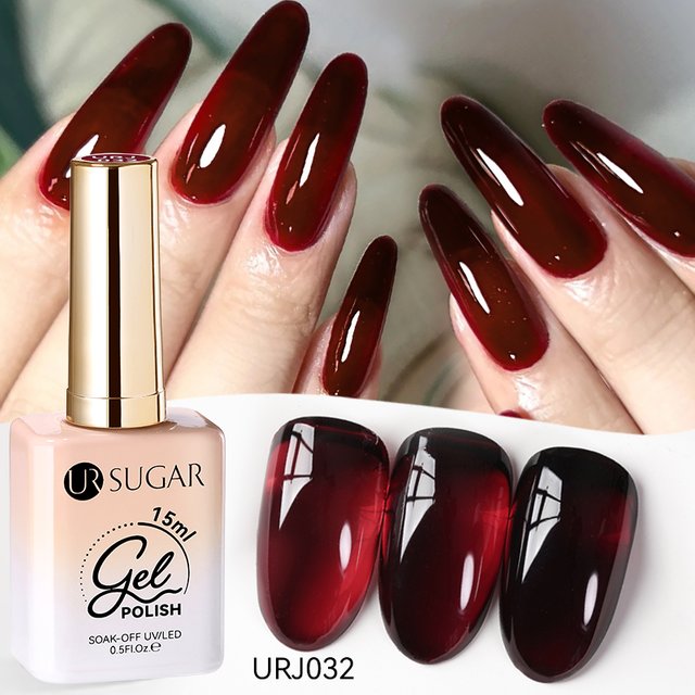 UR SUGAR 15ml Wine Cherry Red Jelly Gel Nail Polish Christmas Nails Art Gel Polish Translucent Nail Gel for Winter Manicure Art