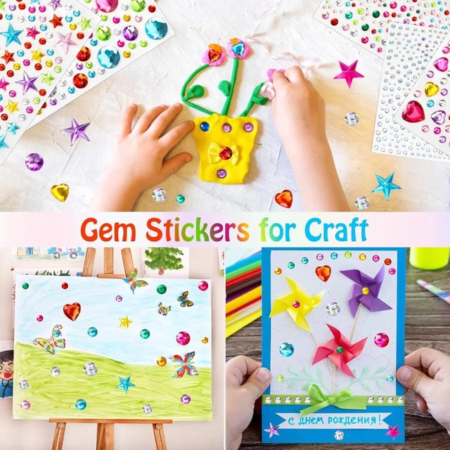 7/8 Sheets Gem Rhinestones for Crafts Self Adhesive Jewel Sticker Bling Stick on Gems DIY Face Makeup Reward Stickers