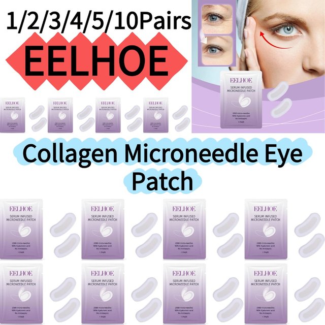 EELHOE 10Pairs Collagen Microneedle Eye Patch Soluble Microneedle Eye Mask Moisturizing Under Eye Skin Care For Dark Eye Circle