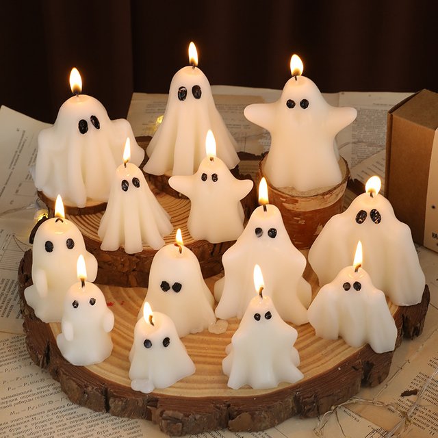 Bougies sur le thème d'Halloween Bougies blanches en forme de fantôme Bougies parfumées festives Décoration d'ambiance cadeau d'Halloween