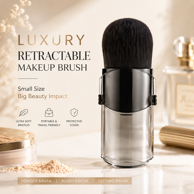 Mini Telescopic Makeup Brushes - Portable Nylon Bristles & ABS Handle for Blush/Powder/Foundation, Multi-Use Travel Beauty Tools