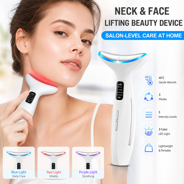 EMS Neck Face Beauty Device Hot Compress LED Light Skin Care Double Chin Removal Facial Lifting Firming Massager