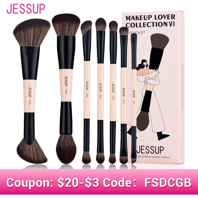 Jessup Makeup Brushes Set, 3/5/7pcs Double Sided Makeup Brush Foundation Eyeshadow Powder Blending,Cruelty-Free Peach Dust T600