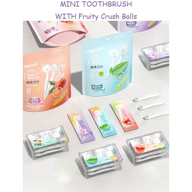 Mini Toothbrush With Mouth Freshener Beads&Toothpick&Tongue Scraper 4in1 Remove Bad Breath Portable Oral Care Tool 1/20/24pcs