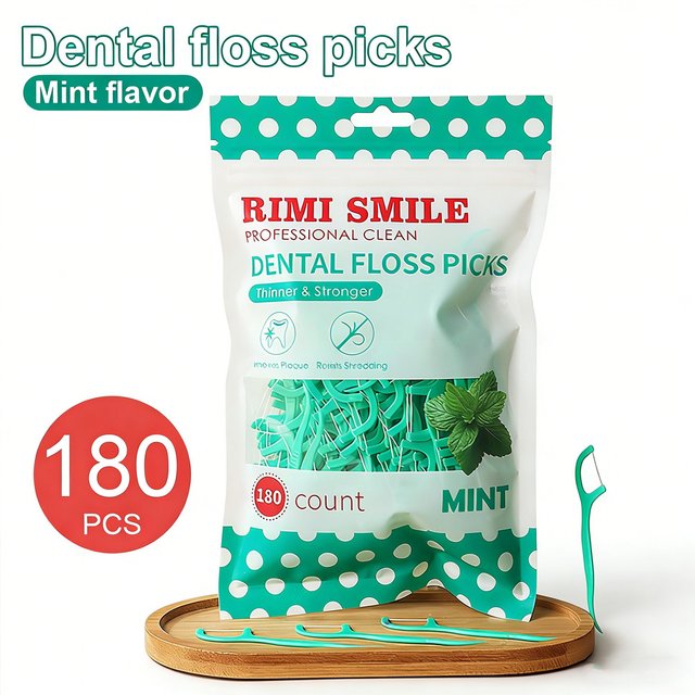 RIMI SMILE 180Pcs Mint Ultra-Thin Dental Floss Picks | Household Oral Care Kit | Better Than Traditional Toothpicks