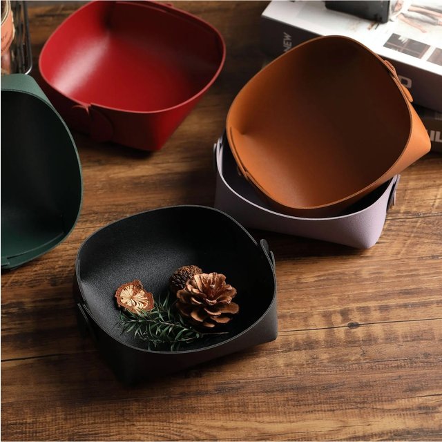 1PC S Round PU Leather Storage Trays Desktop Key and Cosmetics Storage Tray Storage Box Detachable Table Small Objects Organizer