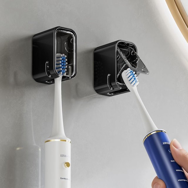 Toothbrush Holders for Bathrooms, 2PCS Innovation Single Slot Toothbrush Holder Wall Mounted with Cover Shower, Family & Travel