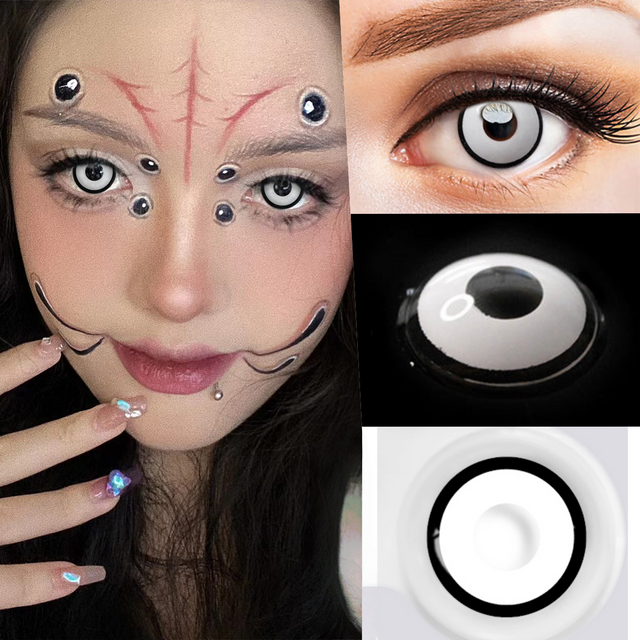 Lalens White Blind Block Colored Contact Lenses Half-Yearly Soft Lens for Anime Cosplay Black Cos Contacts for Coser Eye Makeup