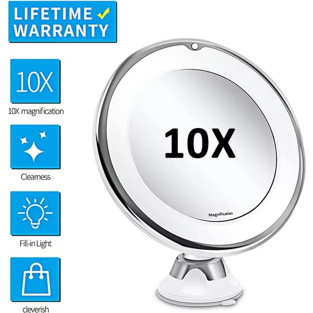 Flexible 10x Magnifying Vanity Mirror with LED Lighted Makeup Mirror Lighting Dressing Makeup Lamp Bottom Sucker