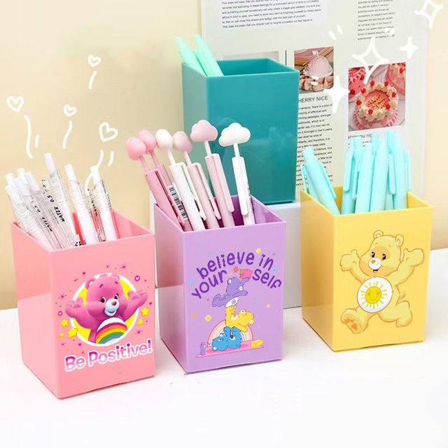 Kawaii Cares Bears Pen Holder New Kids School Pencil Container Women Cosmetics Desk Organizer Home Accessories Girls Boys Gift