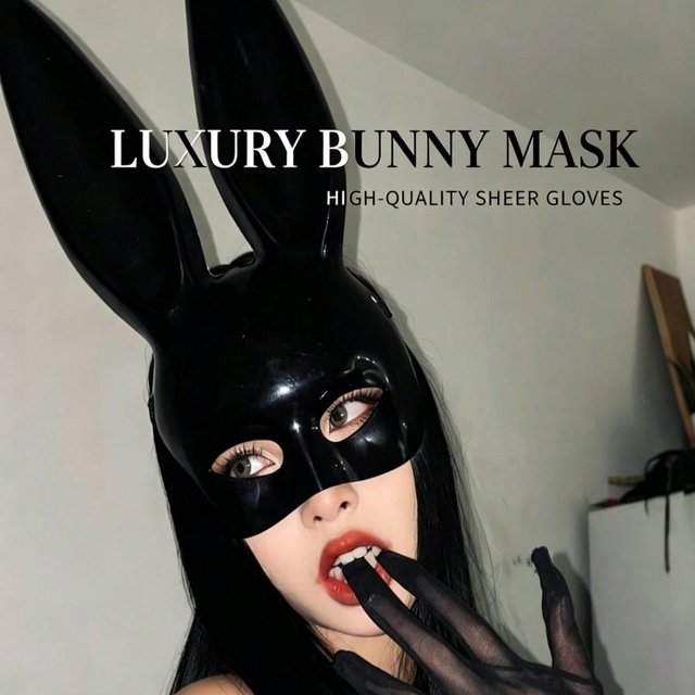 Shiny Black Bunny Mask, Long Ear Rabbit Half Face Mask, Masquerade Cosplay Headpiece for Halloween Carnival Party Decor