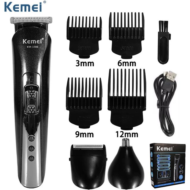 Kemei KM-1506 3 in 1 Electric Hair Clipper USB Charging Shaver Rechargeable Nose Hair Trimmer Professional Shaving Machine