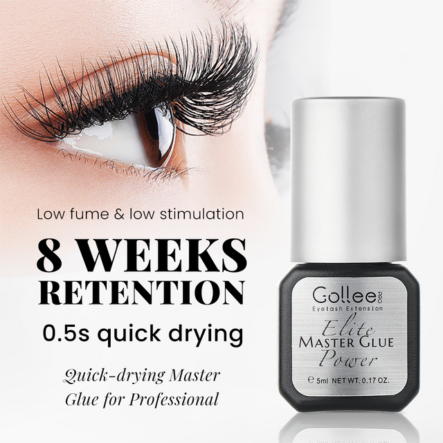 Gollee Eyelash Glue 0.5s Fast Dry Low Humidity Eyelashes Extension Glue Black Hypoallergenic Strong Lash Glue Waterproof Makeup