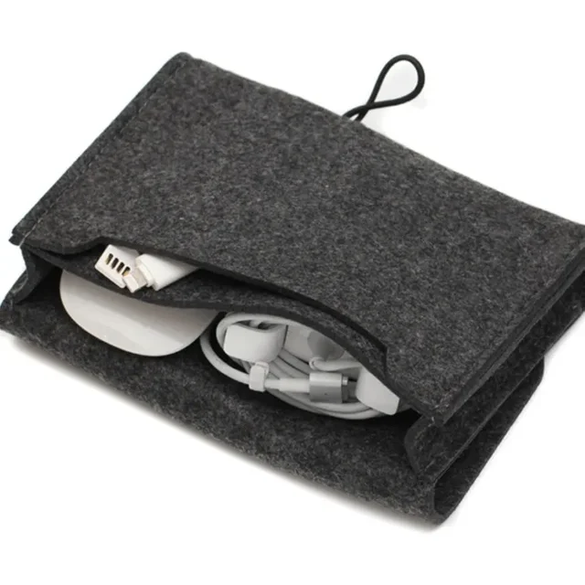 Digital Organizer Bag Portable Travel Electronic Accessories Felt Storage Bag for USB Cable Data Earphone Power Bank Makeup Bag