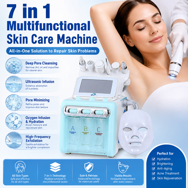 Professional 7 In 1 Hydra Facial Machine Deep Pore Cleansing Oxygen Infusion Skin Rejuvenation Hydro Beauty Device
