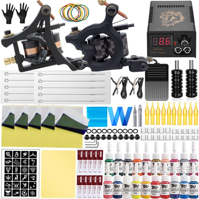 Coils Tattoo Machine Kit Power Supply with Tattoo Needles Ink Accessories Set for Tattoo Body Art Tool Permanent Makeup Kit
