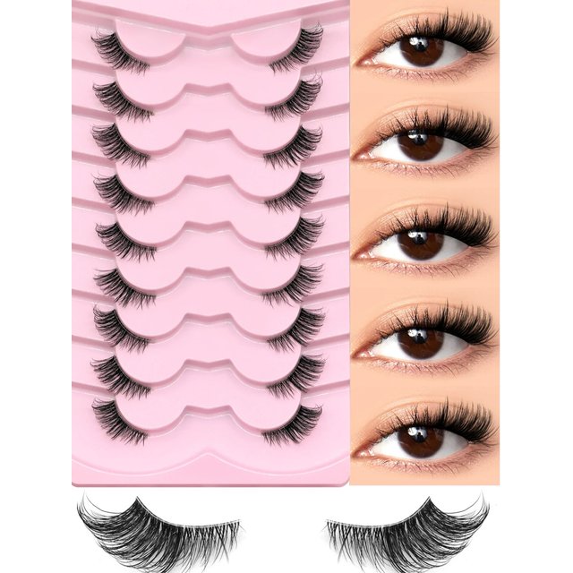 VELTRINAY Half Lashes Natural Look Wispy Cat Eye Lashes 3D Faux Mink Lashes False Eyelashes Fake Lashes Makeup